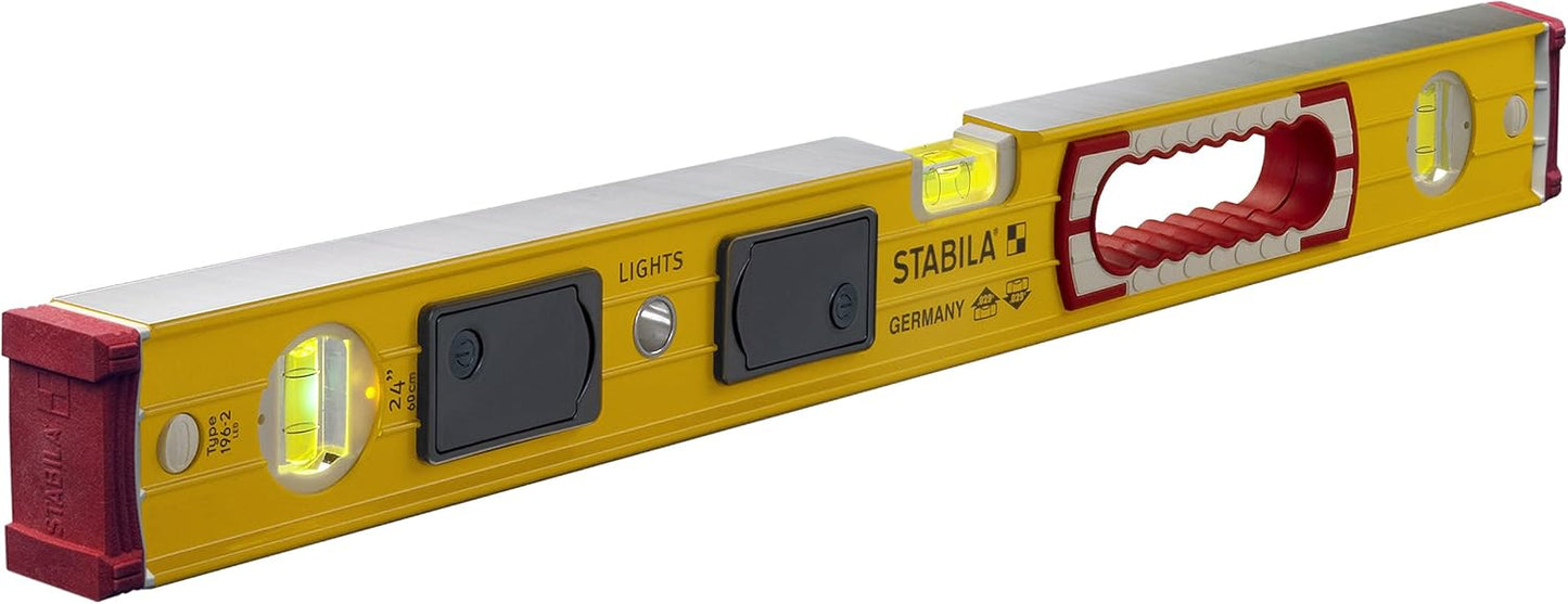 Stabila 39324 196 LED"The Lights" Level Kit, a 24" Level with Two Illuminated Vials and Two Light Packs, Yellow