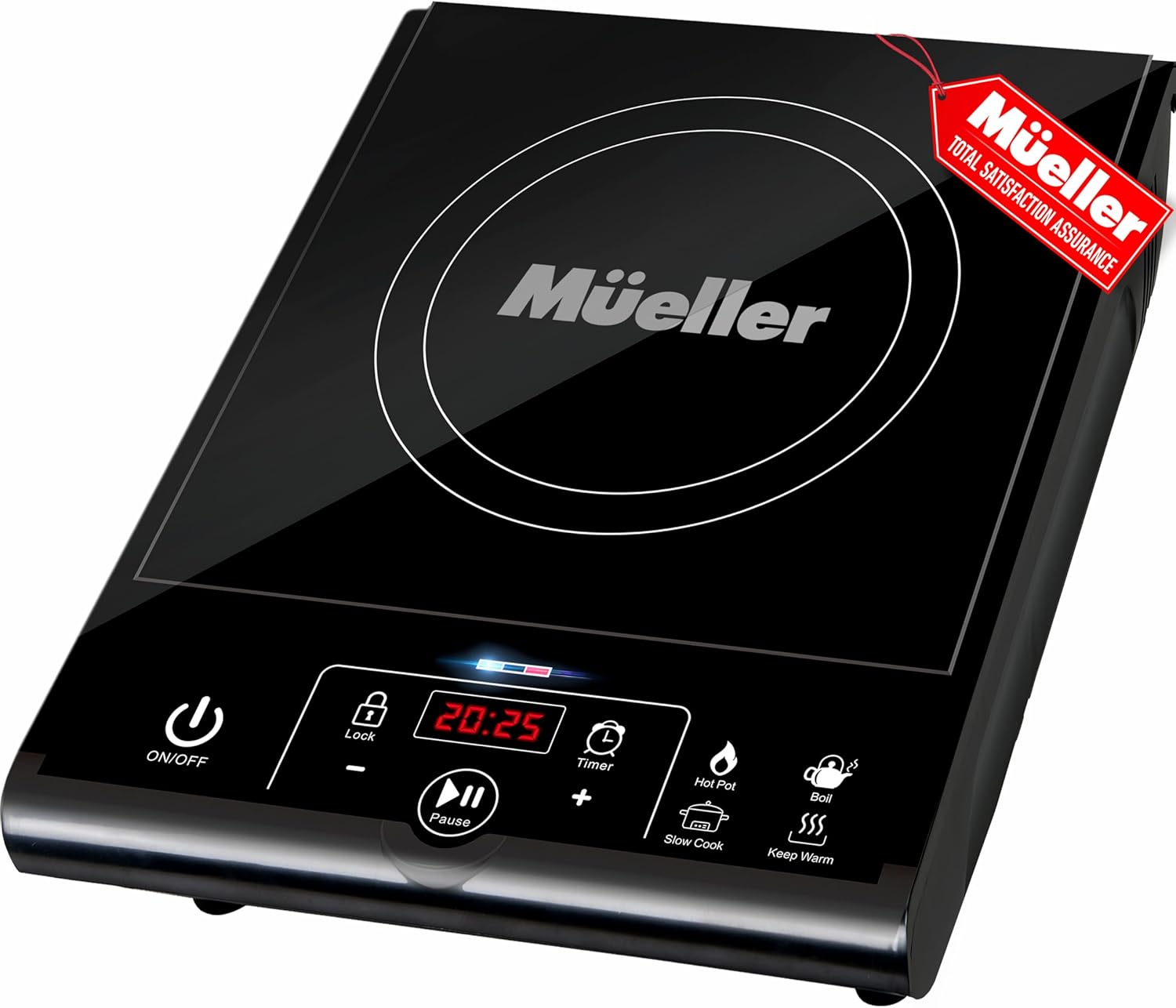 Mueller RapidTherm Portable Induction Cooktop Hot Plate Countertop Burner 1800W, 8 Temp Levels, Timer, Auto-Shut-Off, Touch Panel, LED Display, Auto Pot Detection, Child Safety Lock, 4 Preset Programs