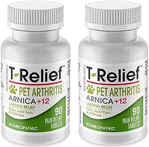MediNatura T-Relief Pet Arthritis Relief Arnica +12 Powerful Natural Homeopathic Medicines Help Ease Hip & Joint Pain Soreness & Stiffness for Dog & Cat - 90 Tablets (2 Pack)
