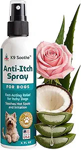 K9 Soothe Anti Itch Spray for Dogs with Aloe, Rose, & Coconut, Natural Hot Spot Treatment for Dogs That Soothes Irritation, Pet Skin Treatment Spray, 4 FL OZ