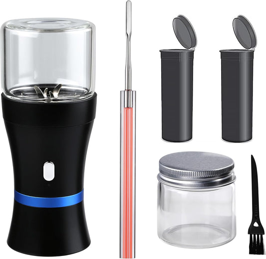 Spacenight Electric Herb Grinder COMPACT for Flower Buds, USB-Rechargeable, 2pcs 1.7oz Glass Herb Chamber - Ideal for Everyday Carry