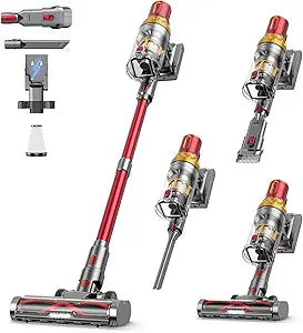 Cordless Vacuum Cleaner, 580W 48Kpa 65Mins Vacuum Cleaners for Home, Self-Standing Stick Vacuum with Auto Scrapping Dust Tech, Low Noise Rechargeable Cordless Vacuum for Hardfloor, Carpets, Pet Hair