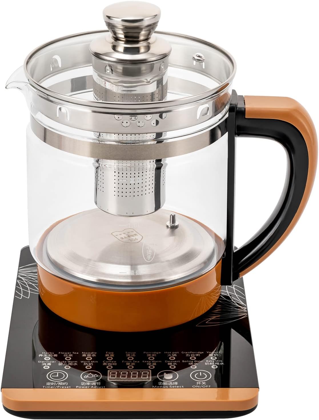 Hot Tea Maker Electric Glass Kettle with Temperature Control, Boil-Dry Protection. Stainless Steel Water Boiler, Tea Maker with 18 Smart Menu BPA-Free 1.5 Liters