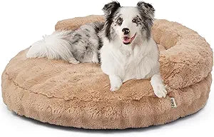 EHEYCIGA Soft Dog Couch Bed for Large Dog, Fluffy Medium Dog Bed with Removable Washable Cover, Bolster Pet Sofa, Waterproof and Non-Slip, 36" x 36"x 9", Camel