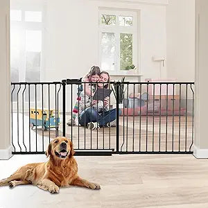 HOOEN 30" Tall Extra Wide Baby Gates for Doorways Stairs 86 to 105 Inch Large Long Pressure Mounted Dog Gates for The House Metal Tension Indoor Child Safety Gates for Kids or Pets