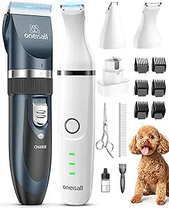 oneisall 4 in 1 Dog Clippers and Paw Trimmer Grooming Kit, Low Noise Cordless Dog Clippers for Grooming Pet Hair Trimmers for Small and Large Dogs Cats Animals
