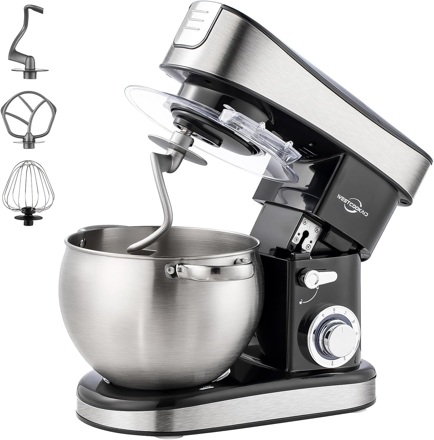 3-IN-1 Electric Stand Mixer, 6.3QT Bowl 6-Speed with Pulse Kitchen Mixer, 400W Household Food Mixers include Dough Hook, Beater and Whisk, Bread Cake Mixer for Baking and Most Home Cooks, Black