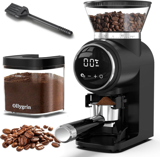 Ollygrin Burr Coffee Grinder Electric, Conical Coffee Grinder with Adjustable Grinding, Touchscreen Burr Mill Grinder for Home, Up to 12 Cups, Upgraded for Espresso, Drip & French Press