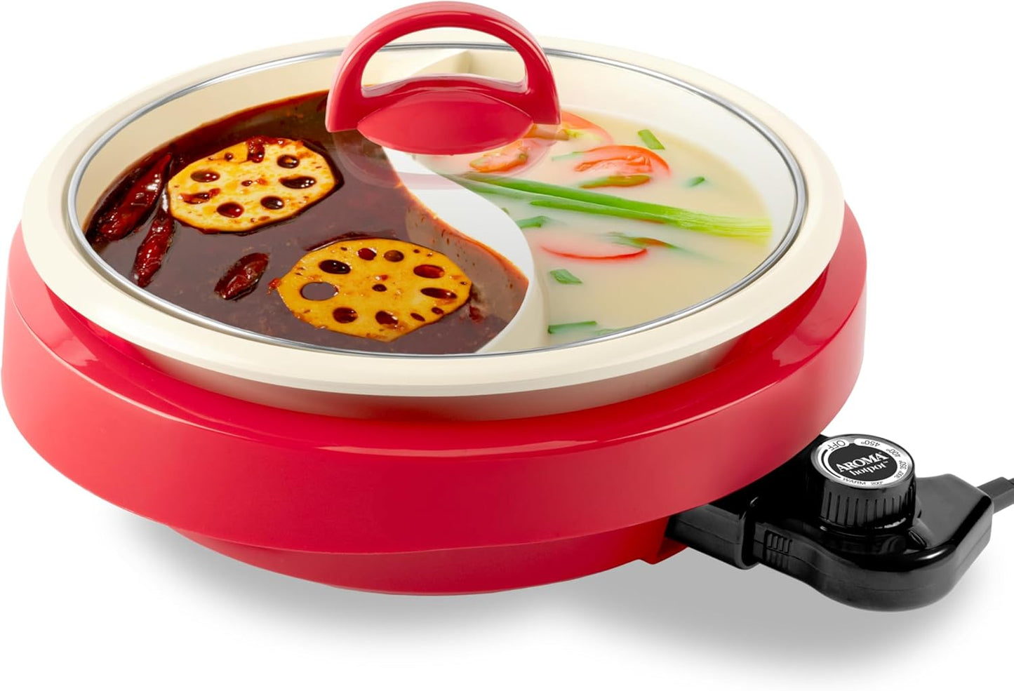 AROMA Divided Electric Shabu Shabu Hot Pot with PFAS-Free Ceramic-Coated Pot (2.5 Quarts)