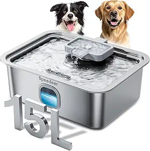 4Gal/15L Dog Water Fountain for Large Dogs, Stainless Steel Large Pet Drinking Fountain, Automatic Dog Water Bowl Dispenser with Deeper & Wider Drinking Area, Multi-Filtration, Ultra-Quiet, 6 Filters