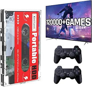 Kinhank 2T HDD Portable External Game Hard Drive Built-in 120,000+ Games, Batocera 33 System Compatible with 70+ Classic Emulators, Support for Windows/Laptop/PC/Mac, 2 Wireless Controllers