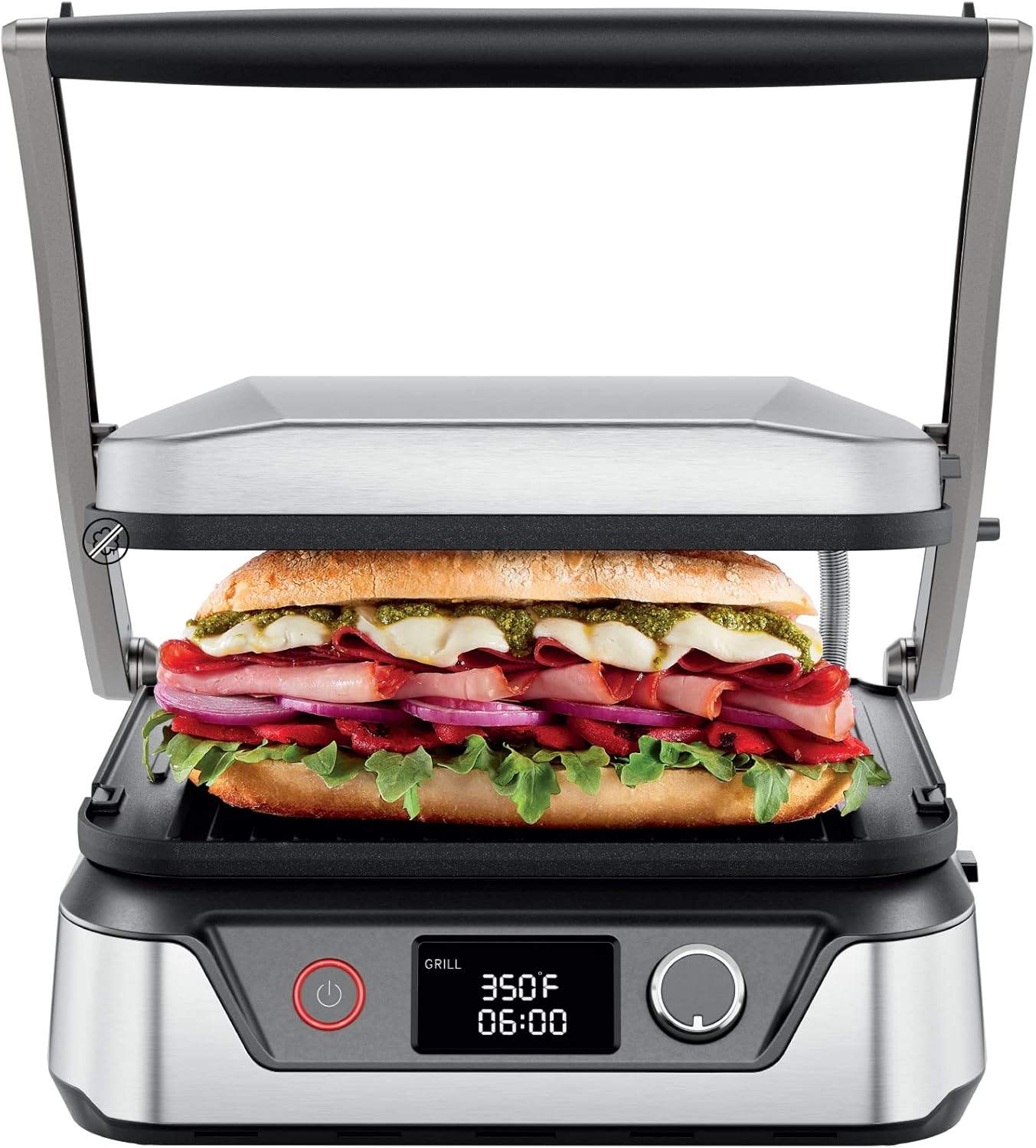 Chefman 5-in-1 Digital Panini Press Grill Sandwich Maker and Griddle Grill Combo with Removable, Reversible Dishwasher-Safe Grilling Plates, Opens 180° for Indoor BBQ \/Flat Top Grill, Stainless steel