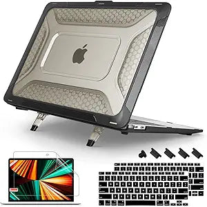 Mektron Heavy Duty Casefor MacBook Air 13 inch 2020 2019 2018 Release Model A2337 M1 A2179 A1932, Shockproof Durable Protective Hard Shell with Fold Kickstandï¼ŒBlack