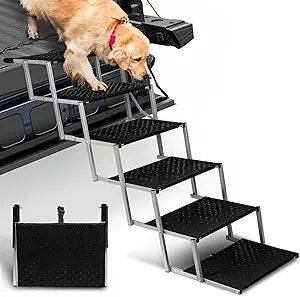 Niubya Dog Ramps for Cars, Portable Folding Dog Stairs for Cars, SUV, Trucks, Lightweight Pet Ramp for Large Dogs with Non-Slip Surface, Reinforced Pet Steps Supports Up to 200 lb, 6 Steps