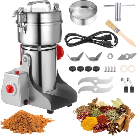 Grain Mill Grinder 800g, Electric Stainless Steel High-Speed Spice Herb Grinder, 3200W Swing Type Cereals Corn Flour Pulverizer Powder Machine for Dry Spice Herbs Grains Coffee Rice Pepper