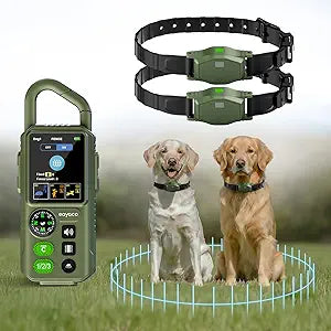 Wireless Dog Fence - Portable Electric Fence, Dog Shock Collar, Perimeter Containment System with Adjustable Radius up to 656 ft in Open Areas, Waterproof Rechargeable (Olive Green - for 2 Dogs)