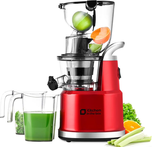 Cold Press Juicer Machines, Kitchen in the Box Slow Masticating Juicers Machine,3.26inch Large Wide Feed Chute Fit Whole Fruits & Vegetables,BPA Free,Easy to Clean (Bright Red)