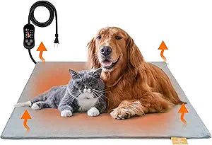 azuza Pet Heating Pad for Dogs and Cats, 6 Adjustable Temperature with Timer, Waterproof and Chew-Resistant Cord, Comfortable Fabric Dog Heating Mat, Auto Power-Off(24"x35")