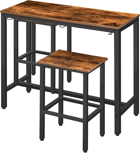 HOOBRO Bar Table Set, Pub Tables Bar Height with Stools Set of 2, Bar Chairs Under Counter Height Table for Small Spaces, Industrial Dining Table Sets for Kitchen, Living Room, Parties BF54BT01