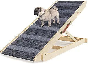 Dog Ramp for Bed, Folding Wooden Pet Ramp for Small Large Dogs Cats, 7 Adjustable Height from 10.8" to 26.6", Portable Stable Dog Pet Steps for Car Couch High Bed, Supports Up to 200lbs