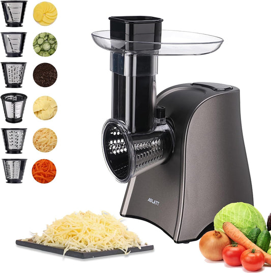 Electric Cheese Grater, One-Touch Control Grater Machine for Vegetables, Fruits, Potatoes, Salad Maker with 6 Free Attachments