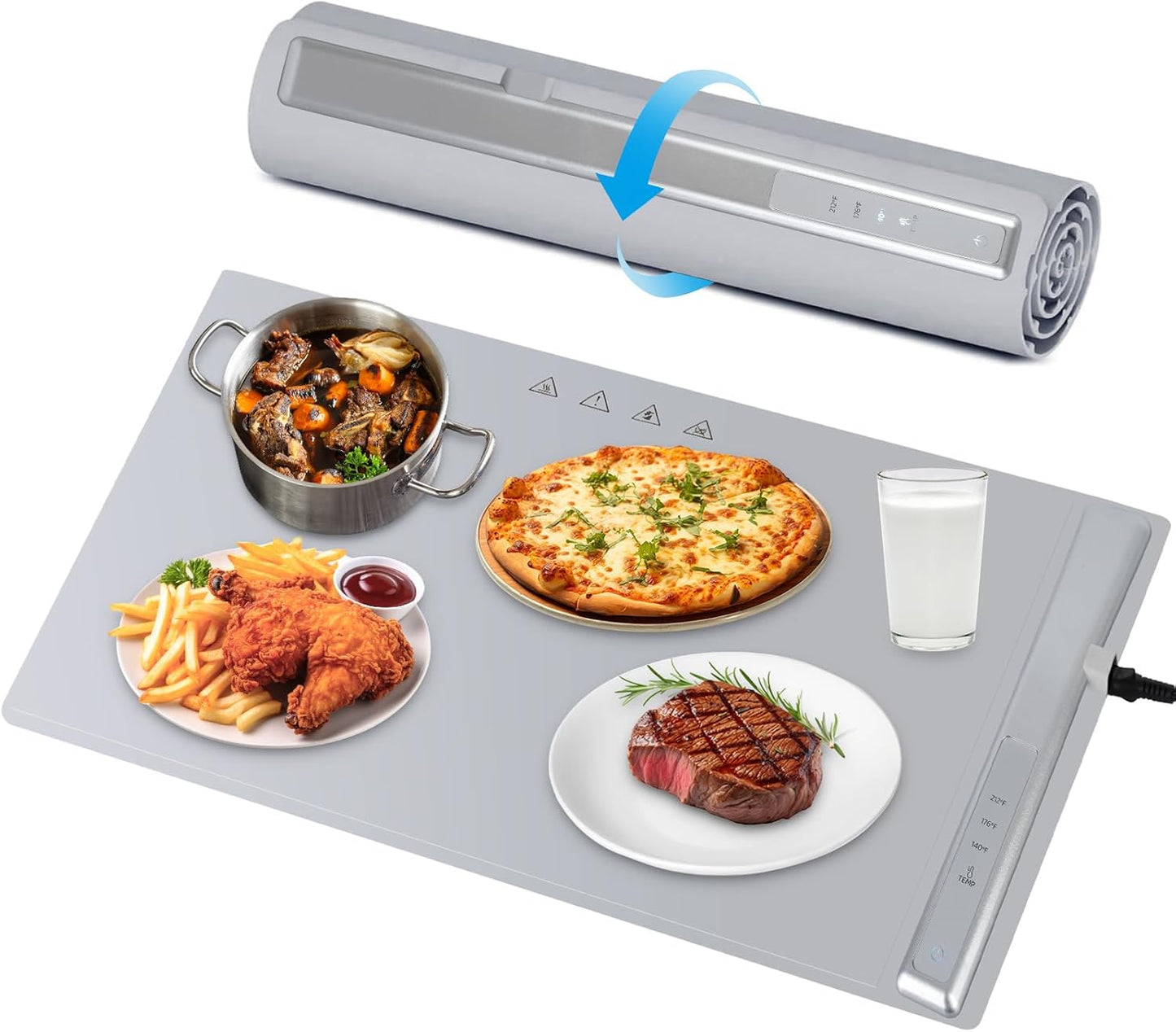 Electric Fast Warming Tray, 2024 New Food Warmers Adjustable Temperature, Full Surface Heating Mat, Roll-up Warming for Home Parties