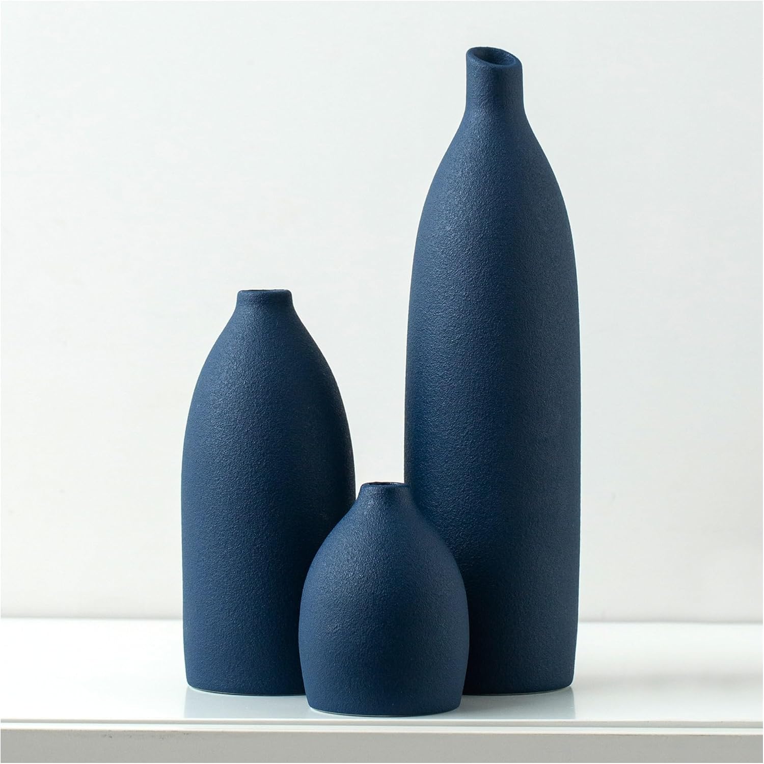 Mdaolv Matte Blue Vase Set Navy Blue Decor Coastal Decor Vases for Kitchen Island Living Room Office Table Fireplace Mantle Decorations & Bathroom Shelf Decor Centerpiece Table Decorations Ceramic
