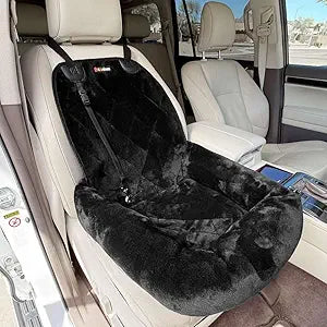 4Knines Dog Car Seat â€“ Plush Travel Bed for SUVs, Trucks & Sedans â€“ Comfortable, Supportive & Secure Ride for Small and Medium Dogs â€“ Washable, Non-Slip Bottom, UV-Resistant Straps & Clips - Black