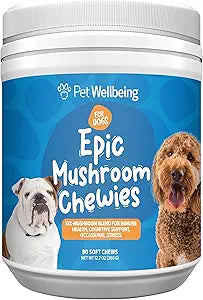 Pet Wellbeing Epic Mushroom Chewies for Dogs - Immune Support, Cognitive Health, Adaptogenic Stress Support with Reishi, Chaga, Lion's Mane Functional Mushrooms - Veterinarian-Formulated 90 Soft Chews