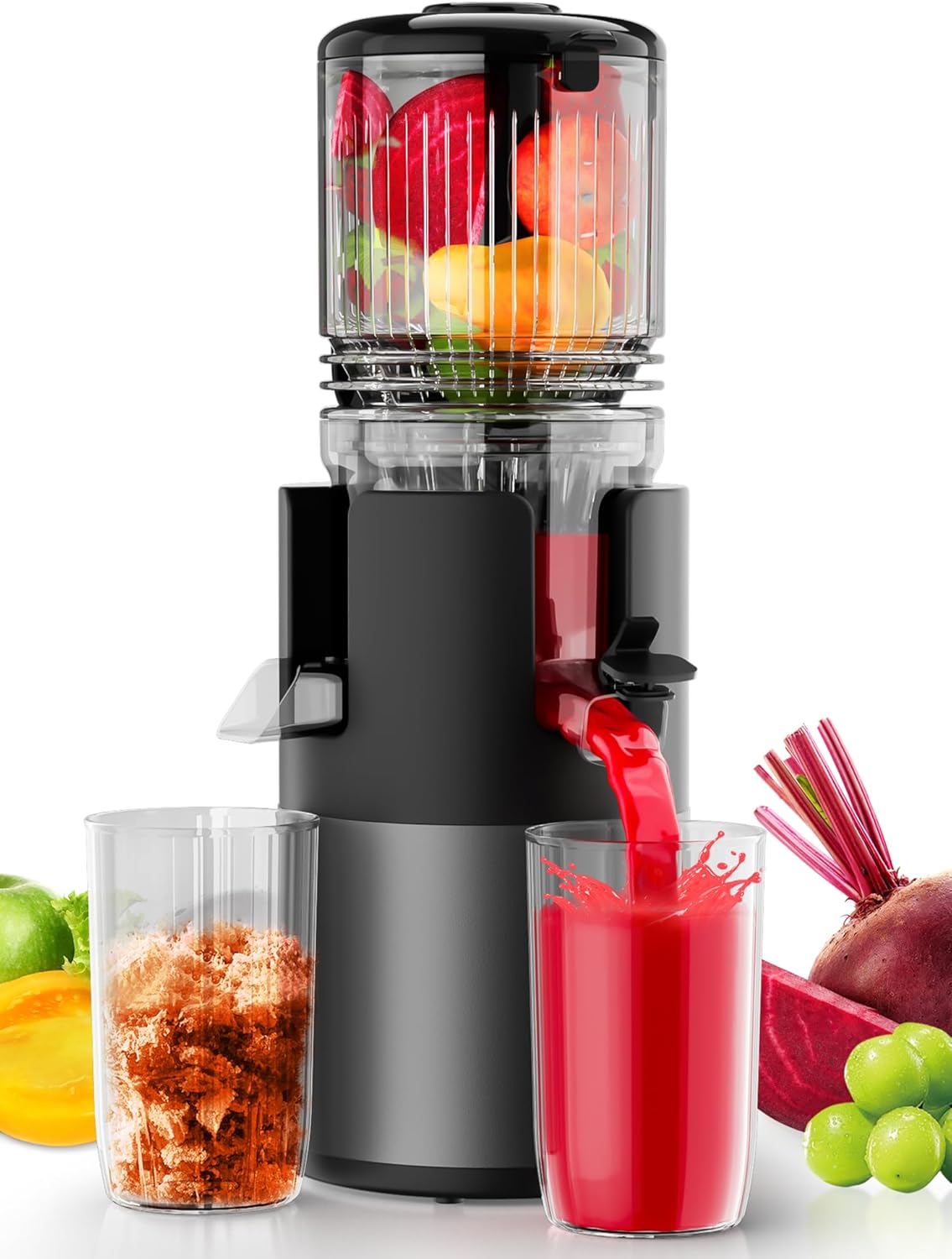 Cold Press Juicer Machines, High Nutrient Retention, 99% Juice Yield, 5.3" Wide Feed Chute for Whole Fruits & Vegetables, Quiet Slow Masticating Juicer, BPA-Free, Easy to Clean