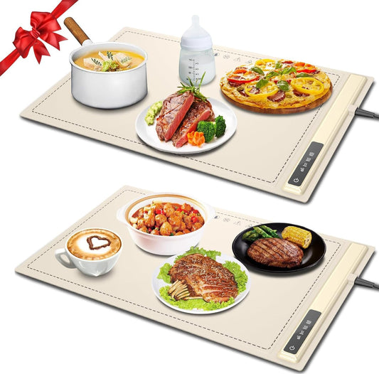 Electric Warming Tray-Kitchen Gadgets Portable Food Warmer,Foldable Roll Up Silicone Food Warming Mat with 3 Temperature Settings,Versatile Food Warmers for Parties Buffet (Beige-2Pack)
