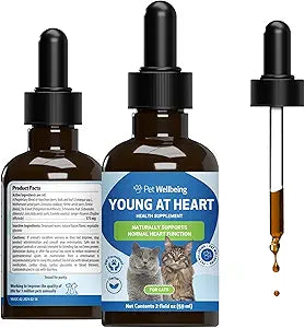 Pet Wellbeing Young at Heart for Cats - Senior Feline Heart Health Support, Cardiovascular Wellness with Hawthorn & Motherwort - NASC Certified & Vet-Formulated - 2 oz Liquid Formula