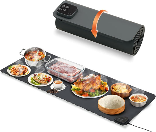 Warming Mat for Food, (XXXL 47"x15") Electric Food Warming Mat Tray, 450W Rapid Full Heating in 8s, 7 Adjustable Temp Settings & 1-8H Timer, Food Warmer Mat for Home, Buffets, Parties