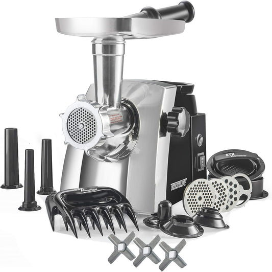 STX International Turboforce Cadet 2000 Series Electric Meat Grinder | 5-in-1 Powerful Home Use | Sausage Stuffer | Kubbe Maker | 4 Grinding Plates | Stainless Steel Blades & More Included