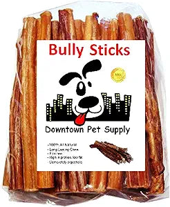Downtown Pet Supply Bully Sticks for Dogs - Natural 6 Inch Beef Chews, Odor-Free & Rawhide-Free, Long Lasting Dog Treats for Aggressive Chewers - Healthy, Safe & Delicious Chews Dogs Love (30 Pack)