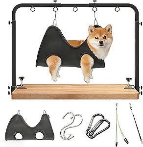 Portable Dog Grooming Arm for Table, Pet Grooming Table Arm with 2 Loop Nooses and Hammockï¼Œ43" Height Adjustable and 26" - 39" Width Adjustable , Pet Grooming Supplies Applicable to Dogs at Home