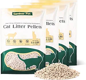 Gardner Pet Cat Litter Pellets Works in Double-Layer Litter Boxes Natural Mineral Formula with Odor Control, Low Dust & Low Tracking, Non-Clumping Cat Litter, Lightweight & Safe(3.5LBS*4)