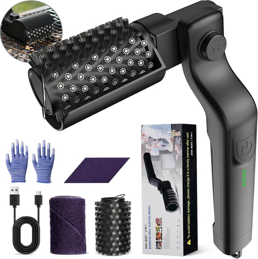 Electric Grill Brush, Rechargeable Grill Cleaner for Outdoor Grill with 3-Speed Power Motor & Stainless Steel Head- 180°Adjustable, Automatic Grill Cleaning Brush for Gas\/BBQ Grates & Griddles
