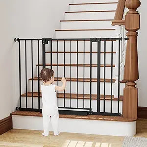 29.7-46" Baby Gate for Stairs with Banister Adapter Y-Spindle Rods, 30.5" Tall, Easy-Install Pressure Mounted Baby Gate for Doorways, Auto-Close Dog Gate Indoor for Child and Pets