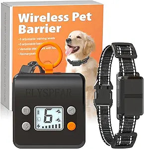 Wireless Pet Barrier - Rechargeable Indoor Barrier with 6 Adjustable Range Radius up to 7 ft, 6 Adjustable Safe Static Intensity, Electric Fence System for Dogs with Hook(Black)