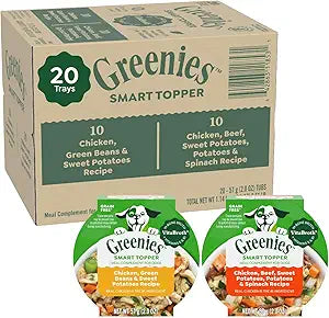 Greenies Smart Topper High Protein Wet Mix-in for Dogs, Chicken, Green Beans, and Sweet Potatoes Recipe & Chicken, Beef, Sweet Potato & Spinach Recipe Variety Pack, 20 Trays of 2 oz.
