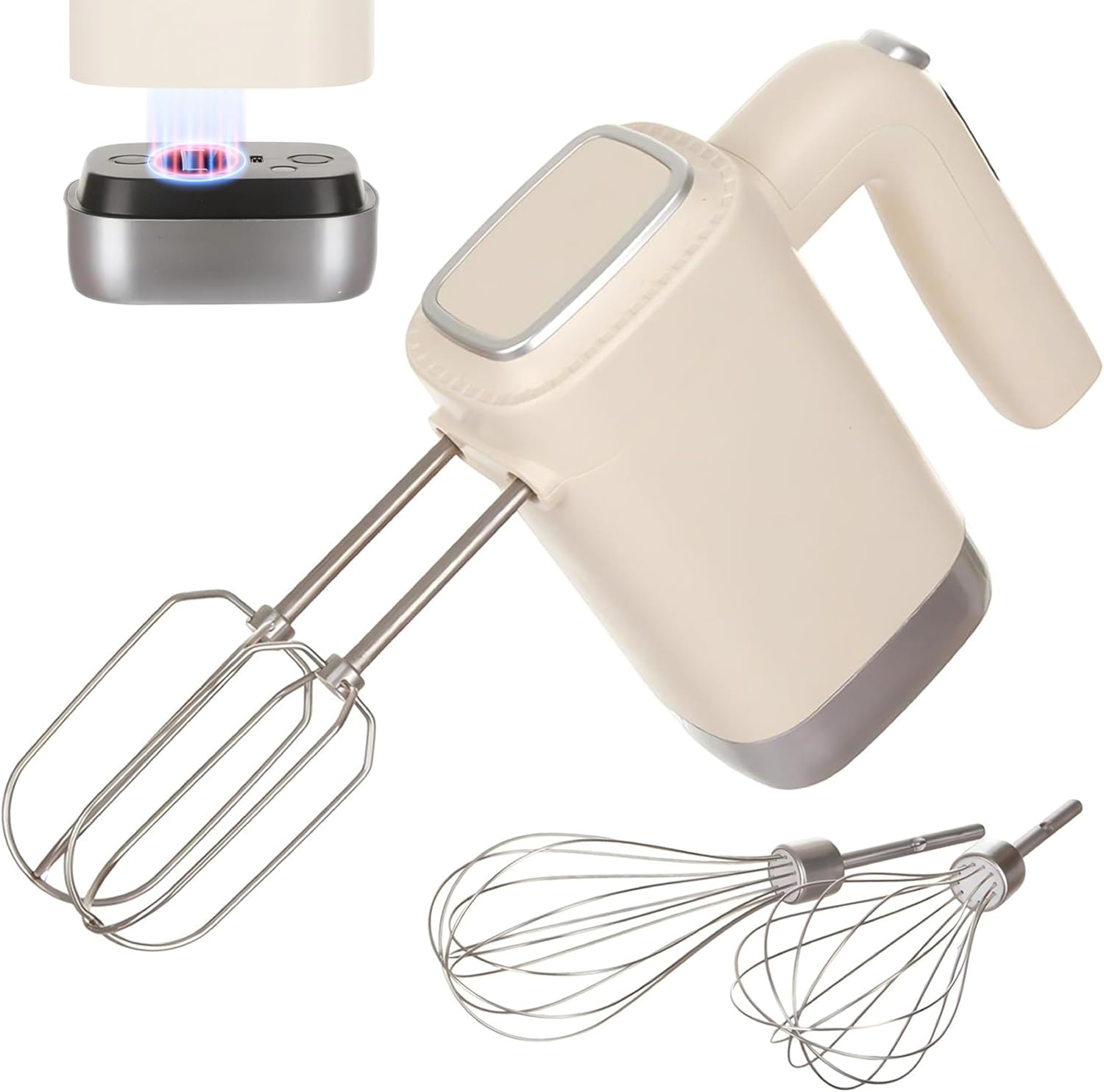 CARTMAN Cordless Hand Mixer with Removable Battery, 7-Speed Handheld Kitchen Mixer, for Baking Cake, Egg, Cream Food, Electric Mixer with Beaters, Whisks, USB-C Charge Cable