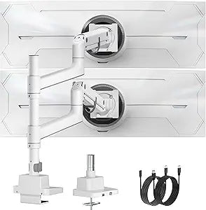 monTEK 17-57 Inch Dual Ultrawide Monitor Arm for Up to 59.4lbs Screen, Aluminum Heavy-Duty Gas Spring Vertical Stackable Curved Screen Adjustable Monitor Stand,75/100mm Vesa Mount, White