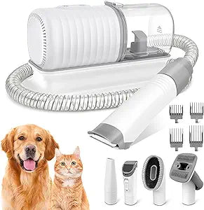 Dog Grooming Vacuum Kit, Pet Grooming Vacuum with Electric Dog Hair Clipper, Grooming Brush, Cleaning and Crevice Tool with 1.5L Dust Cup 5 Grooming Tools for Shedding Pet Hair, Home Cleaning