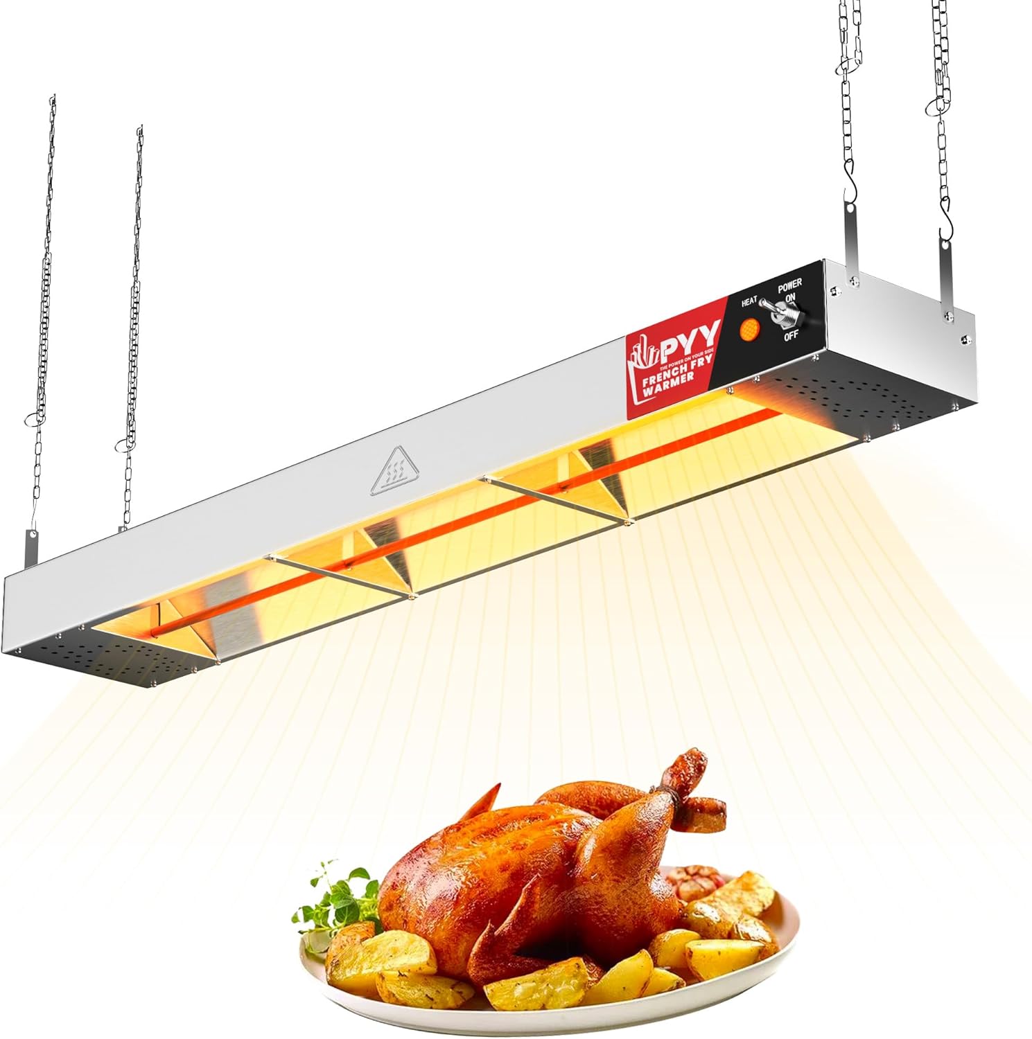 PYY 36 Inch Food Heat Lamp Strip - Commercial Food Heating Warmer, 500W Hanging Stainless Steel Electric Strip Heater, Food Service Restaurant