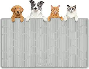 Silicone Cat & Dog Food Mat, 46" x 32" Extra Large Pet Feeding Mat for Cats and Dogs Bowl, Pet Placemat for Food and Water with Raised Edge, Waterproof, Leakproof (Grey)