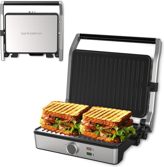 Panini Press, Electric Sandwich Press Grill, Open 180 Degrees, Electric Grill Indoor, Perfect for Grilling Sandwich, Steak, Burger, Adjustable Temperature Control, Non Stick Coating,GT60