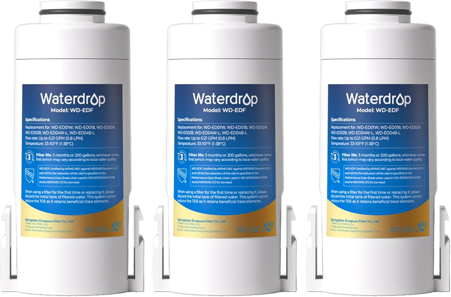 Waterdrop WD-EDF Replacement Filters for Waterdrop Electric Water Filter Pitcher 𝐖𝐃-𝐄𝐃𝟎𝟏\/𝐄𝐃𝟎𝟐\/𝐄𝐃𝟎𝟒\/𝐄𝐃𝟎𝟏𝐀\/𝐄𝐃𝐂𝟎𝟏, 3 Months or 200 Gallons, NSF\/ANSI 401&53&42, 3 Filters