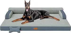 XXL Orthopedic Dog Bed, Big Dog Bed for Large Dogs, Dual-Sided Pet Cooling Beds with Memory Foam Washable Cover Nonslip Bottom, Waterproof Pet Couch with Bolsters, Dark Grey