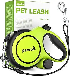 Pecute Retractable Dog Leash with Chew Proof Steel Cable, 26ft Heavy Duty Retractable Pet Leash with Poop Bag Holder, Anti-Slip Grip, for Medium/Large Power Chewers & Pullers 33lbs-110lbs (Green)